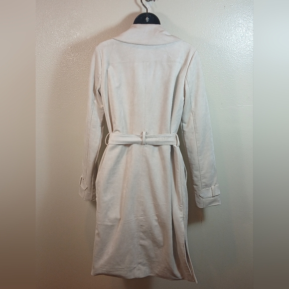 Abercrombie & Fitch Cream Vegan Suede Trench Coat Size Small - Picture 5 of 14